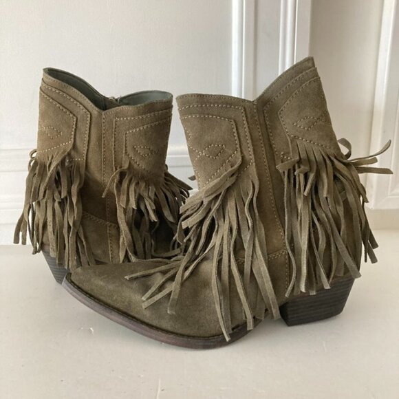 Free People Shoes - NWOT Free People Lawless Fringe Moss Suede Western Boots